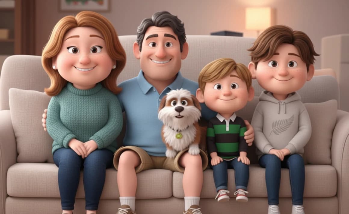 A happy family using a laptop to compare deals online